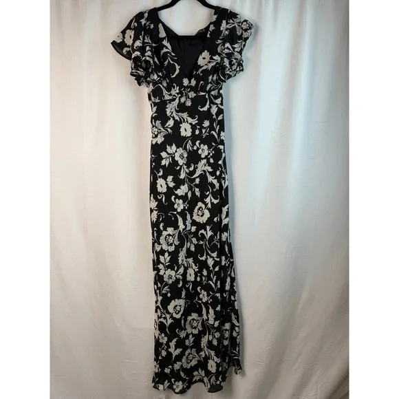 Abercrombie & Fitch Floral Maxi Dress Flutter Sleeve Black XS‎ NWT
