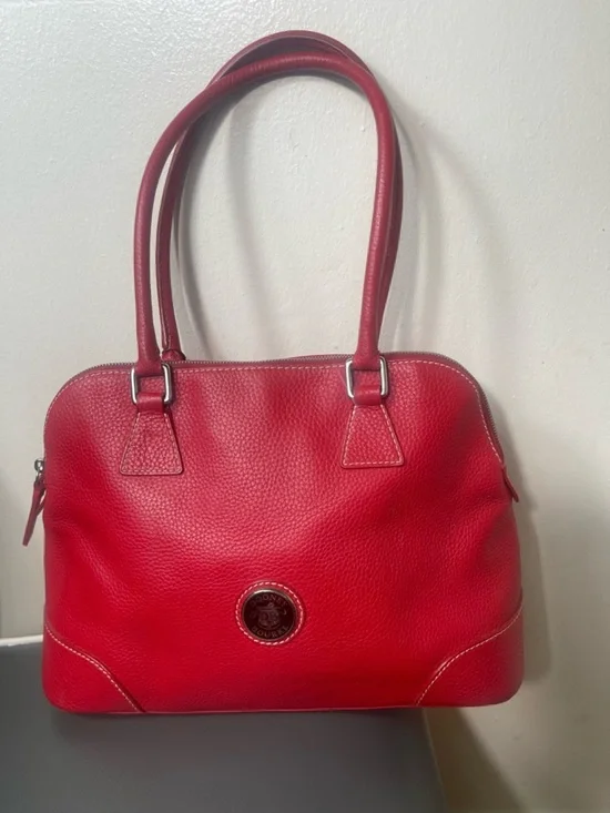 Dooney & Bourke Red Pebbled Leather Tote with Double Handles