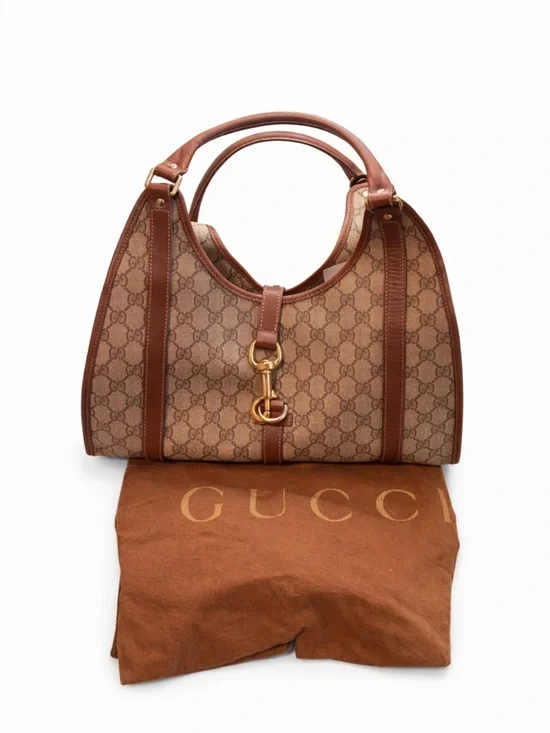Gucci GG Canvas Shoulder Bag with Leather Trim | Dust Bag Included