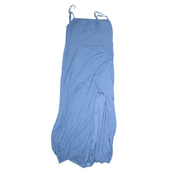 Azazie Kalea Dusty Blue Spaghetti Strap Fitted Pleated Mesh Bridesmaid Dress 18