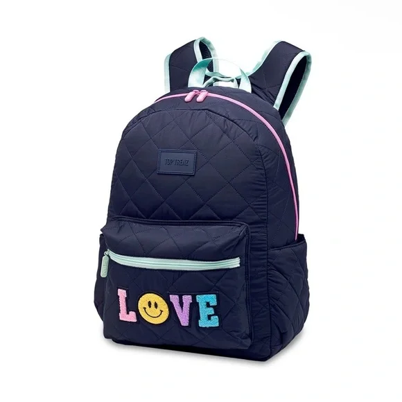 Quilted Navy Kids Backpack with Colorful LOVE Patch