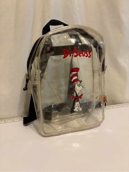 Dr. Seuss Clear Mini Backpack with Yellow Cat in the Hat Tab