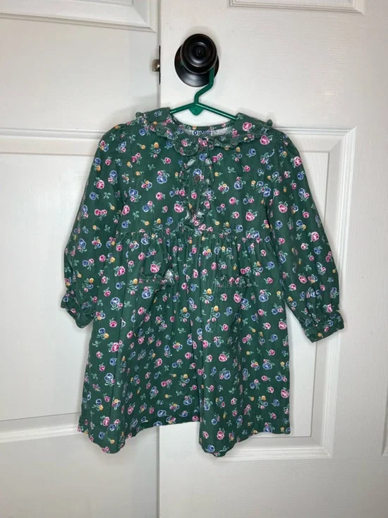 OshKosh B'gosh Green Long Sleeve Floral Corduroy Dress Girls Sz 3T.