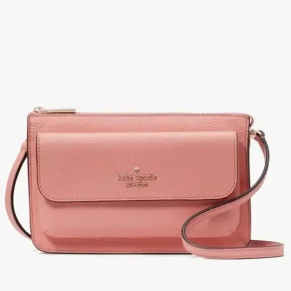 Kate Spade Leila Small Flap Crossbody Pebbled Leather in Peachy Rose $269