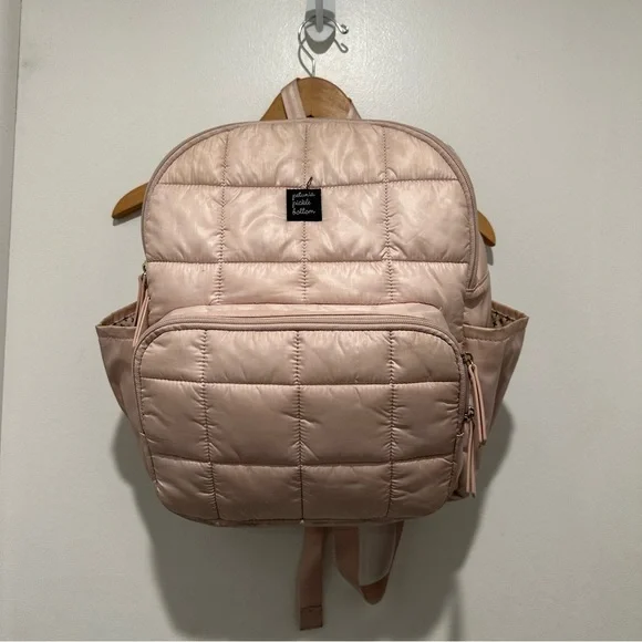 Petunia Pickle Botton Diaper Bag Backpack Blush Pink Quilted‎ Satin Fabric