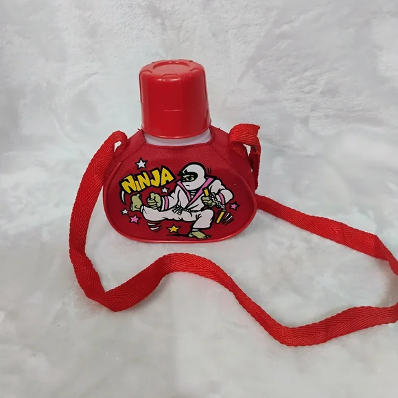 Vtg 80s 90s Kids Ninja Red Canteen Water Bottle & Strap‎ Kool Aid Retro M