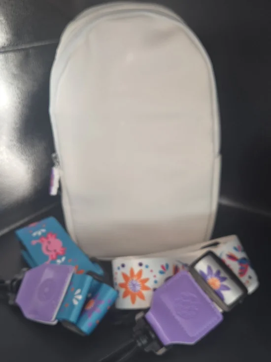 Kids White Travel Pouch with Colorful Floral Luggage Straps