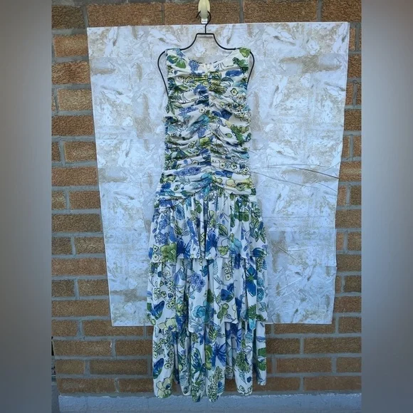 Abercrombie & Fitch High Neck Ruched Tiered Maxi Dress size XS