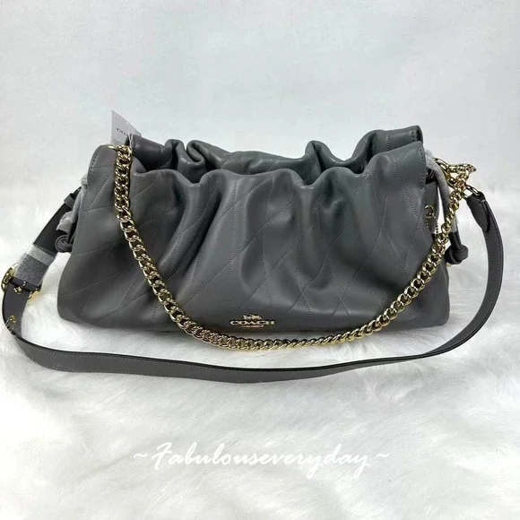 Coach Faye Large Shoulder Bag With Quilting In Leather/Gold/Slate CCZ58 NWT