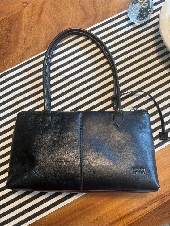 HOBO International Lola Black Leather Shoulder Bag Double Handle Tote