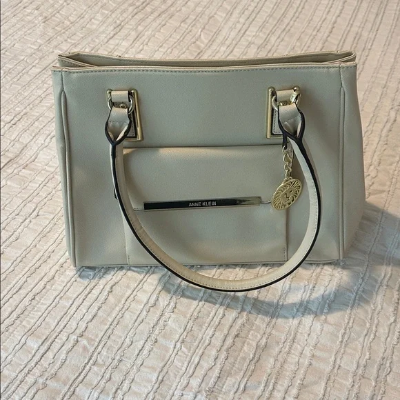 Anne Klein Ivory Shoulder Purse with Gold Details