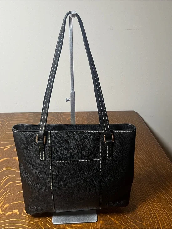 Dooney & Bourke Black Pebbled Leather Lexington Shoulder Tote with gold tone.