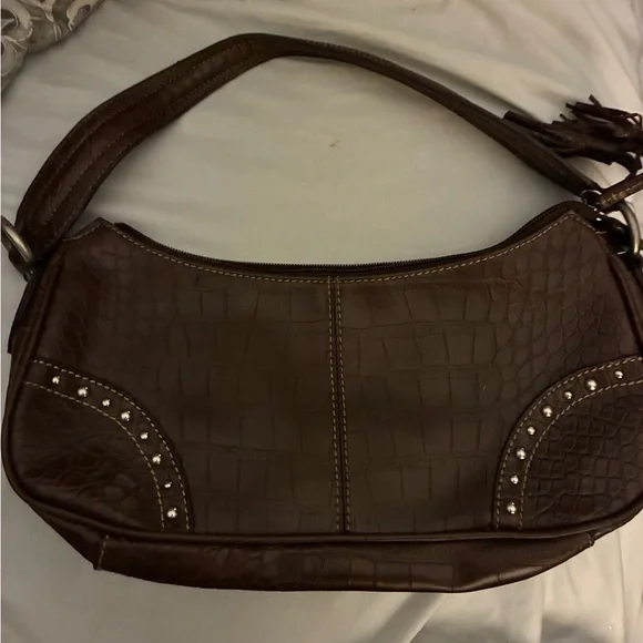 Tommy‎ Hilfiger Dark Brown Croc-Embossed Shoulder Bag