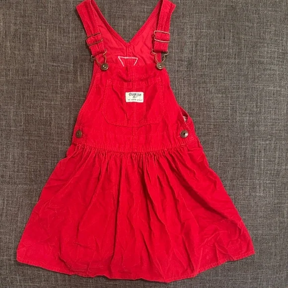 OshKosh B'gosh Red Corduroy Jumper Dress Girls 5T Pinafore Overall Dress