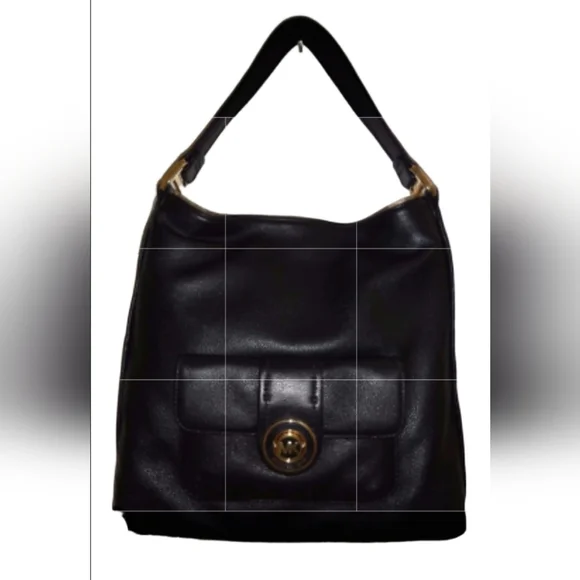Michael Kors Pushlock Black Shoulder Bag with Gold Accents