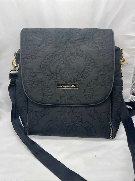 Petunia Pickle Bottom Black Quilted Boxy Backpack Diaper Bag