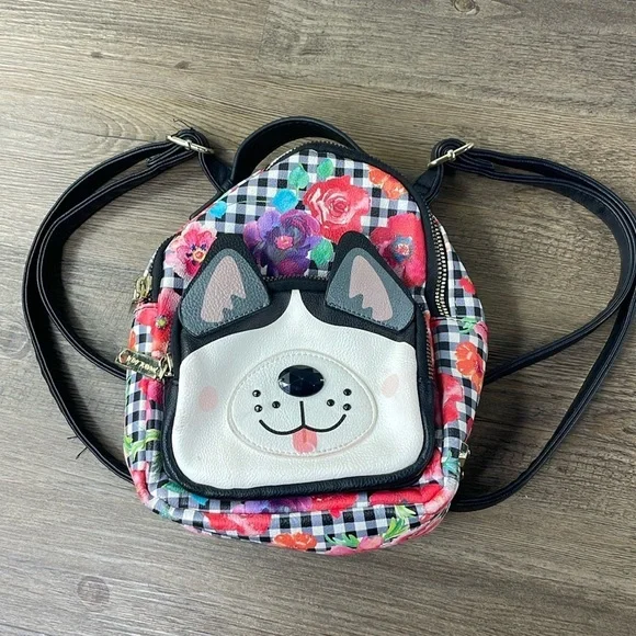 Betsey Johnson Floral Husky Mini Backpack Kitsch Dog