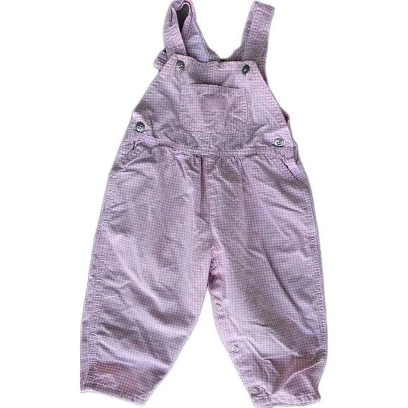Vintage OshKosh‎ B'gosh Pink Gingham Check Overalls Girls Baby Toddler 24 Months