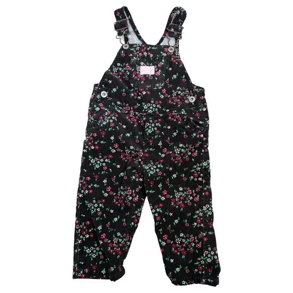 OshKosh B'Gosh Overalls Girls 12 months Corduroy Floral Flowers Pink Tag