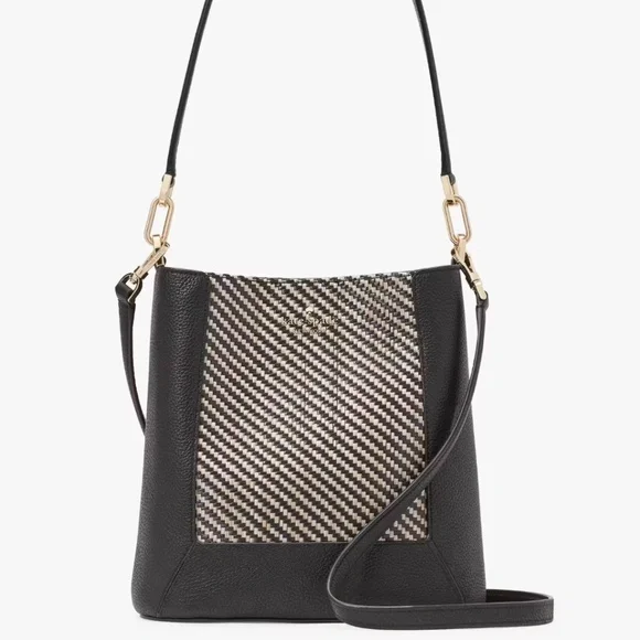 Kate Spade Knott Woven Leather Black and Cream Shoulder Bag