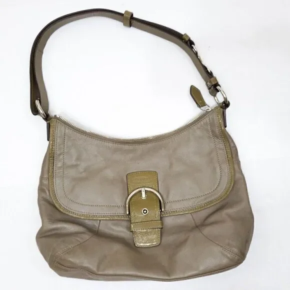 COACH H1294-F19580 Leather Brown Grey Satchel Shoulder Bag