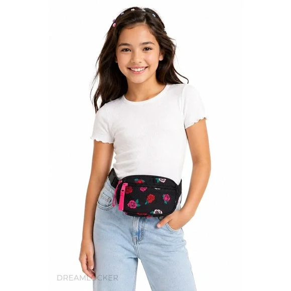 Cat & Jack Kids Floral Fanny Pack Black Rose Print Belt‎ Bag Adjustable NEW