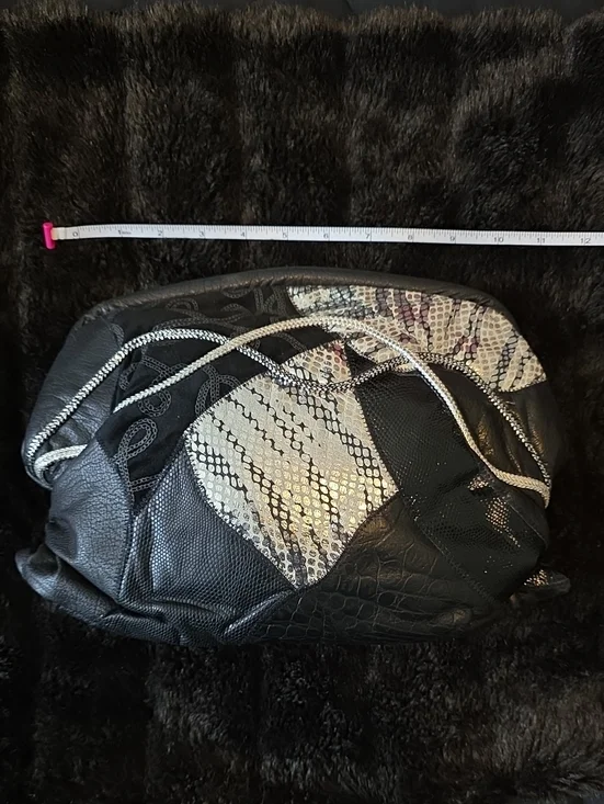Vintage Black Patchwork Textured Shoulder Bag with Silver Accents