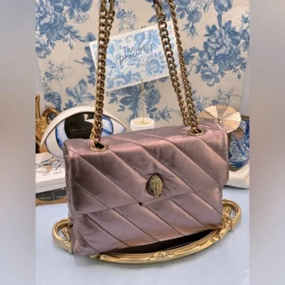 🆕 KURT GEIGER LONDON 🧿 NWOT Large Quilted Leather Soho Shoulder Bag, Metallic