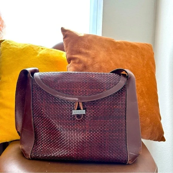 Bally Woven Leather Shoulder Handbag Rich Brown Late 90s/Early 2000s