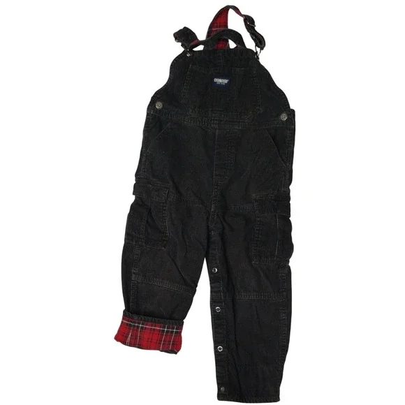 OshKosh Corduroy Overalls 36 Months Black Plaid Trim Toddler‎ Kids Fall