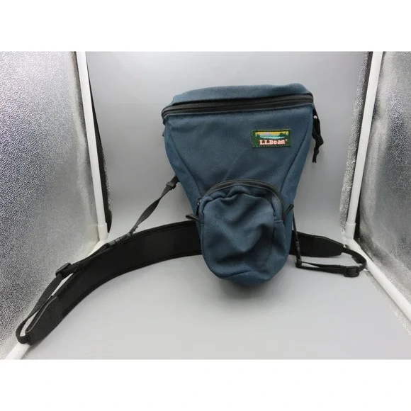 Vintage LL Bean Camera Bag Navy Blue Canvas Made in USA Holster Shoulder Bag
