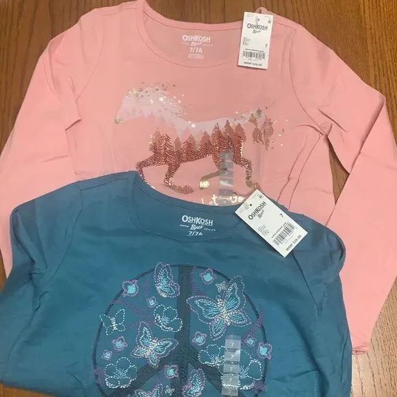 OshKosh Top‎ Bundle Pink Long Sleeve Horse Teal Peace Sign New 12