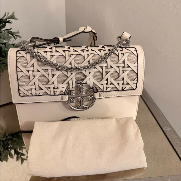 Tory Burch Miller Basketweave Flap Shoulder Bag.