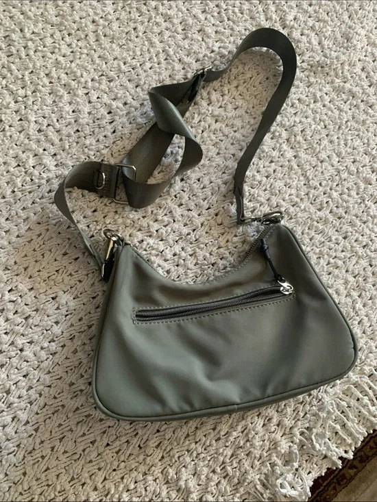 STYLUS Olive Green Shoulder Bag with Front Zip