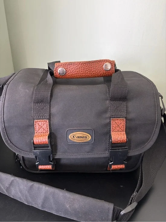 Vintage Canon Camera Organizer Black Bag Pockets Shoulder Strap