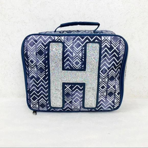 Justice Initial Letter H Insulated Lunchbox Girls Chevron Glitter Denim Wash
