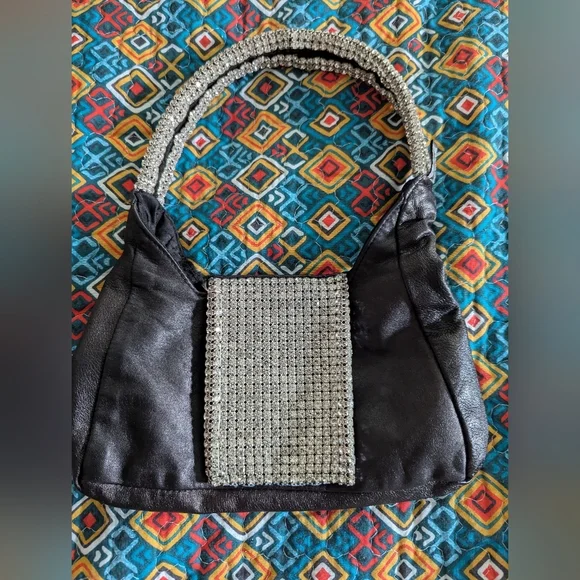 Vintage Black With Faux Diamond Accent Women's Bag