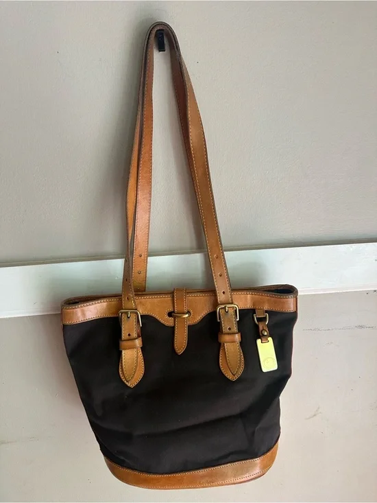 Vintage Dooney & Bourke Cabriolet Black Fabric and Leather Tote Bag Made in USA