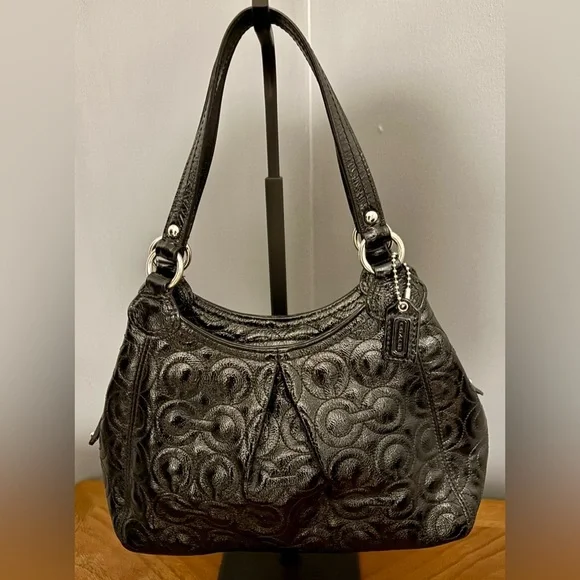COACH Optic Signature C Glossy Black Hobo Bag & Matching Zip Wallet Set