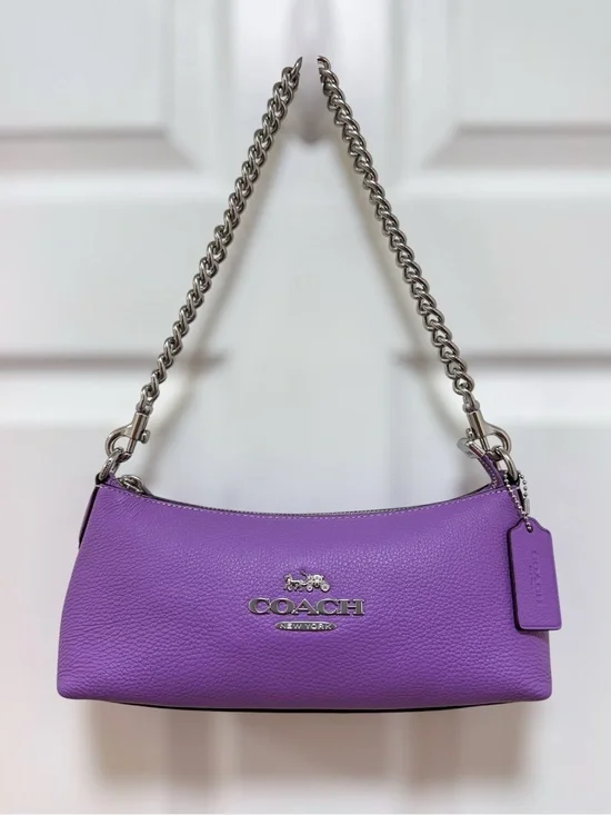 Coach Charlotte Shoulder Bag Iris Purple Pebbled Leather Chain Strap‎ NWT