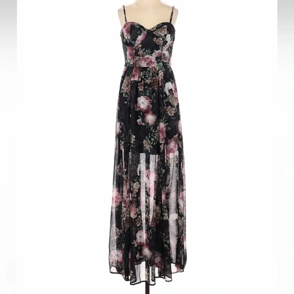 Abercrombie & Fitch Black and Pink Floral Maxi Dress romantic dark floral