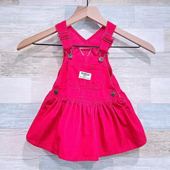 OSHKOSH B'GOSH Corduroy Skirtall Red Overall Dress Cotton Baby Girl 12 Month