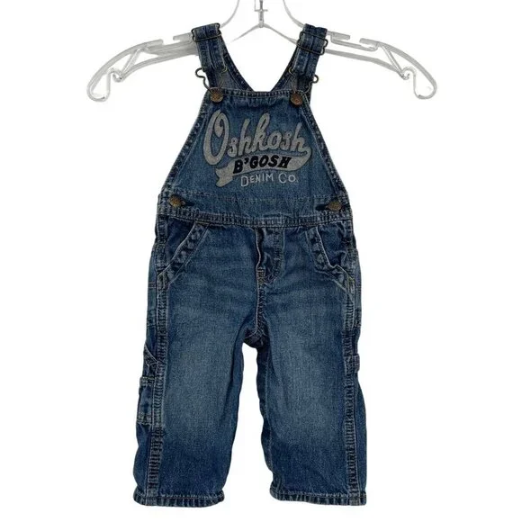 Oshkosh B'Gosh Vestback Embroidered Denim Bib‎ Overalls Little Kids 9 Months
