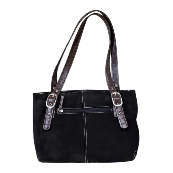 Tig & Co Black Suede Leather Tote Shoulder Bag Casual Scandi