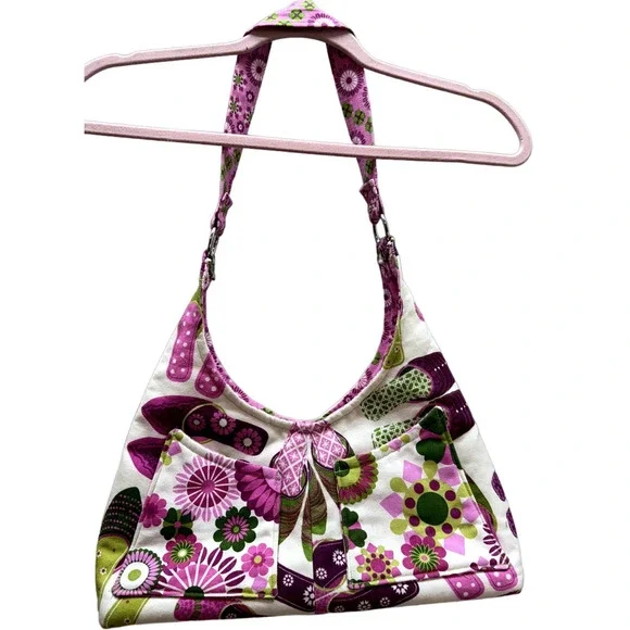 Women's Satin House SlipperPink Green Floral Shoulder bag, Fully Lined, EUC