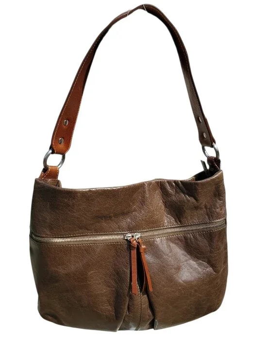 Nino Bossi Genuine Leather Brown Shoulder Bag Multi-Pocket Organizer EUC
