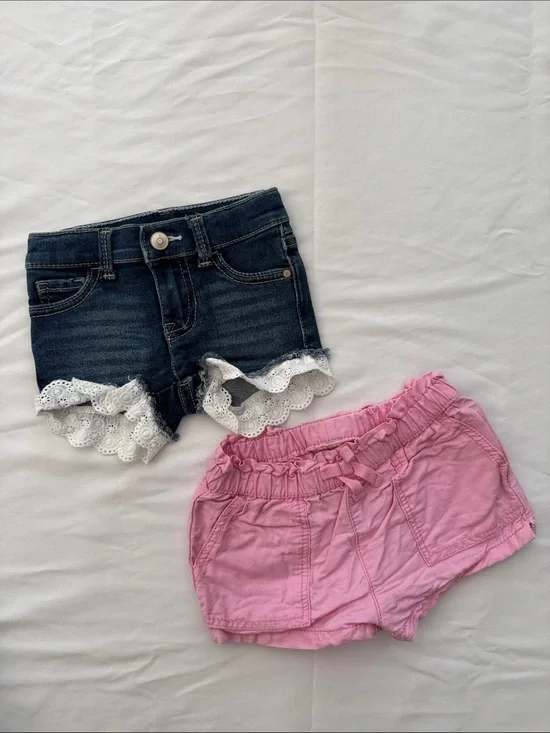 OshKosh B'gosh Dark Denim & Pink Lace-Trim Shorts Set