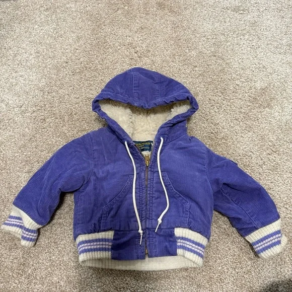 Vintage Oshkosh B'Gosh Purple‎ Corduroy Fleece Lined Girls Baby Jacket Coat Hood