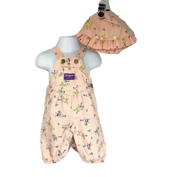 Rare Vintage OshKosh B’gosh Vestbak Overalls Girls 6 9 M‎ Matching Hat Ice cream