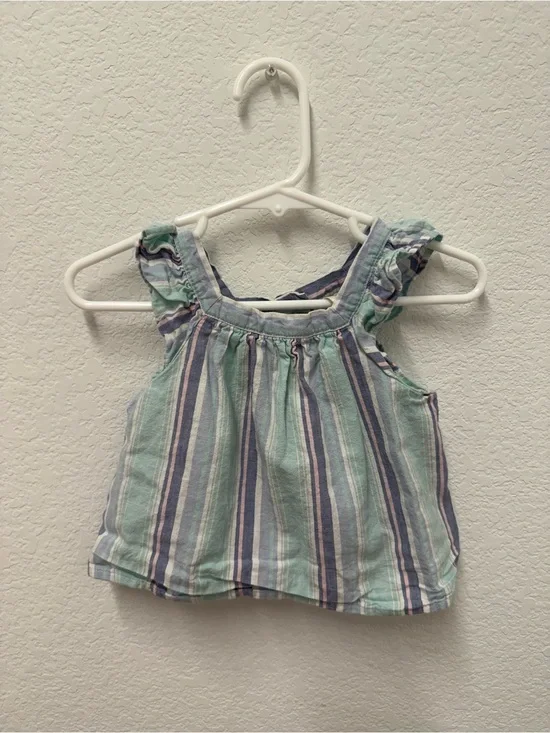 OshKosh B'gosh Striped Ruffle Tank - Mint, Navy & Cream